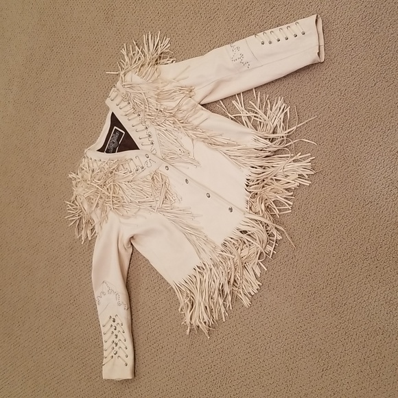 Cream Soft Leather Fringed Western   Jacket Studs - Picture 13 of 13